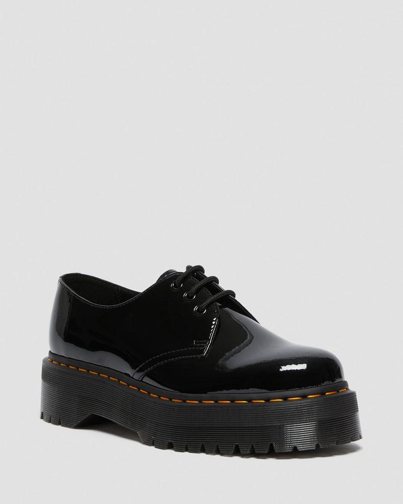 Dr Martens 1461 Lak Læder Platform Oxford Sko Dame Sort | DK 364DFM